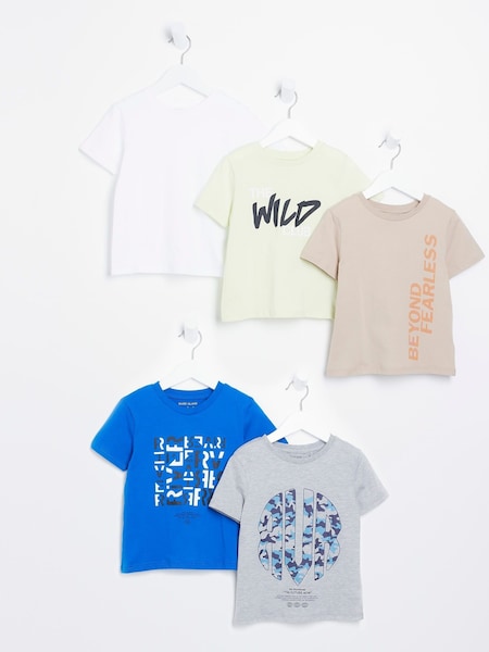 River Island Boys 100% Cotton Multi-Colour Wild T-Shirts 5 Pack (419548) | ‏59 ر.ق.