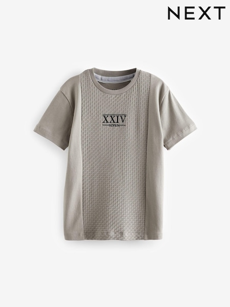 Cement Natural 100% Cotton Embroidery Textured Short Sleeve T-Shirt (3-16yrs) (419577) | €7 - €8.50