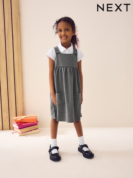 Grå - Jersey Stretch Pinafore School Dress (3-14yrs) (419957) | kr180 - kr230