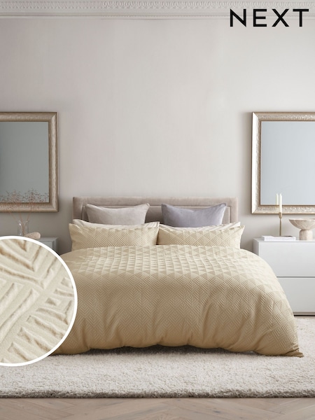 Natural Embossed Geometric Duvet Cover And Pillowcase Set (420075) | €15 - €32