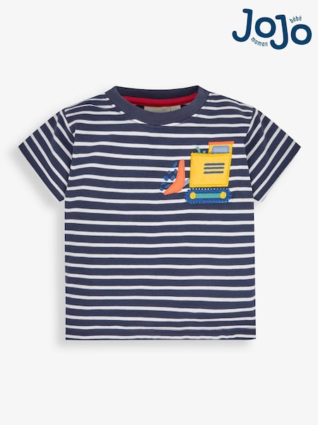 JoJo Maman Bébé Navy White Stripe Navy & White Stripe Digger Pocket T-Shirt (420159) | €26