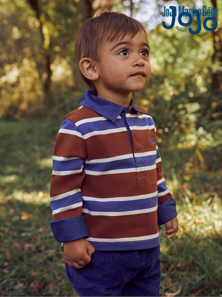 JoJo Maman Bébé Brown Boys' Stripe Rugby Top (420345) | €35