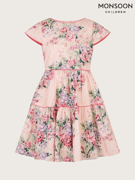 Monsoon Pink 100% Cotton Jacquard Rose Dress (420519) | AED135 - AED152