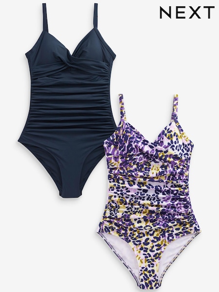 Marineblau/Violett/Animalprint - Tummy Control Swimsuits 2 Pack (420626) | 45 €