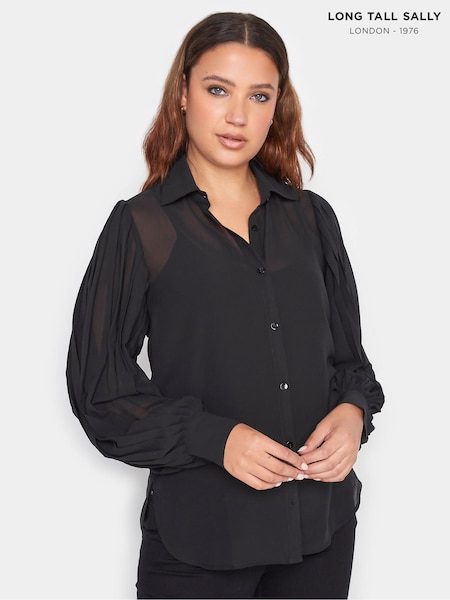 Long Tall Sally Black 100% Cotton Pleated Shirt (420694) | 144 QAR