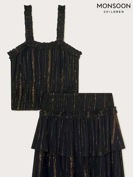 Monsoon Black Frill Metallic Top and Skirt Set (422252) | €18.50 - €20