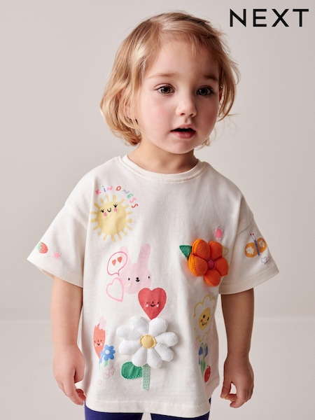 White Flower Short Sleeve Padded Applique 100% Cotton T-Shirt (3mths-7yrs) (423068) | €7 - €9