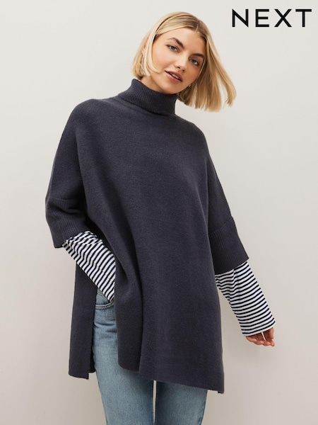 marine - Knitted Poncho with Stripe Sleeve (423435) | 57 €