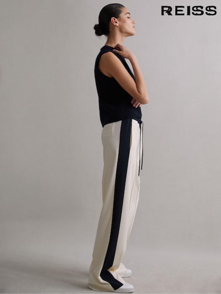 Reiss Cream May Wide Wide Leg Contrast Stripe Drawstring Trousers (423597) | €210