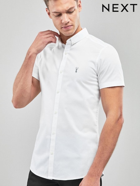 White Slim Short Sleeve Stretch Oxford Shirt (423686) | € 17