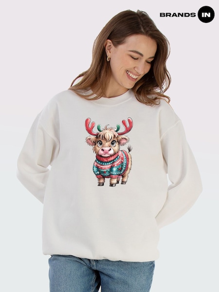 Білий - Brands In Highland Cow Christmas Sweat Top