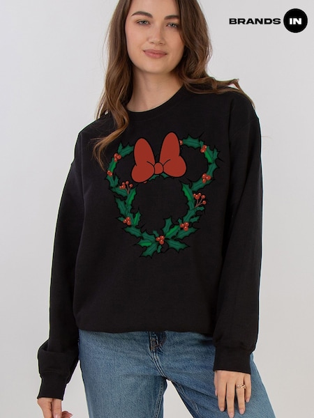Μαύρο - Brands In Disney Minnie Mouse Christmas Wreath Sweatshirt