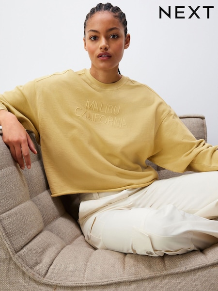 Galben - Relaxed Fit Malibu Washed Embroidered City Graphic 100% Cotton Sweatshirt (424278) | 106 LEI
