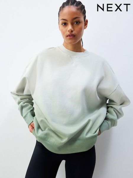 Green Oversized Ombre Gradient Dip Dye Soft Touch Longline Heavyweight Sweatshirt (424307) | AED31