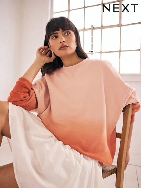 Orange - Oversized Ombre Gradient Dip Dye Soft Touch Longline Heavyweight Sweatshirt (424403) | 11 €