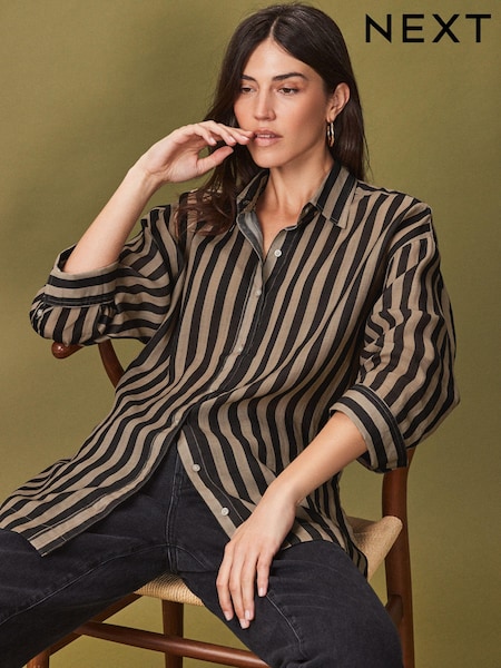 Brown Ramie Blend Long Sleeve Shirt (424529) | €17