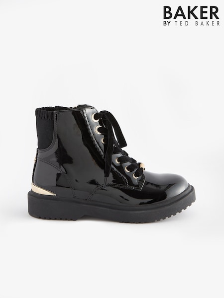 Baker by Ted Baker Girls Black Patent Lace Up Boots (424663) | 42 € - 43 €