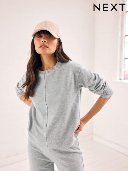 Harmaa - Cozy Soft Touch Rib Seam Detail Pyöreä kaula-aukko Neulepusero (424755) | €25