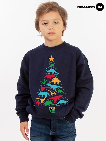 Синий - Brands In Christmas Dinosaur Tree Rex Sweat Top