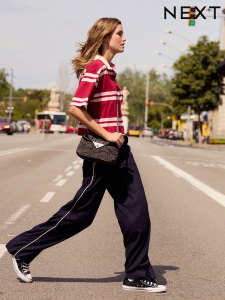 Navy Wide Leg Trousers With Linen (424812) | € 8
