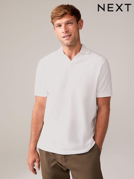White Short Sleeve Cuban Collar Pique Polo Shirt (424824) | €19