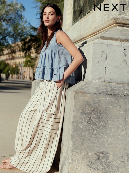 Ecru Striped Super Wide 100% Cotton Trousers (424892) | €20.50