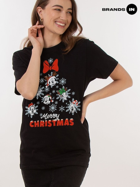 블랙 - Brands In Disney Mickey & Friends Christmas Tree Fit T-shirt