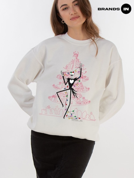 أبيض - Brands In Disney The Nightmare Before Christmas Tree Sweatshirt