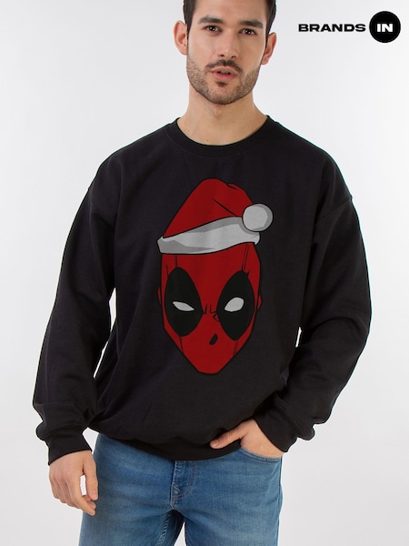 أسود - Regular Brands In Marvel Deadpool Christmas Hat Sweatshirt
