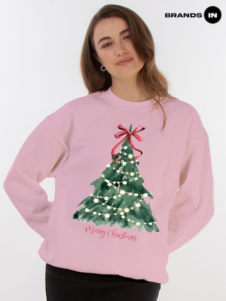 Pink - Brands In Christmas Tree Watercolour Sweat Top