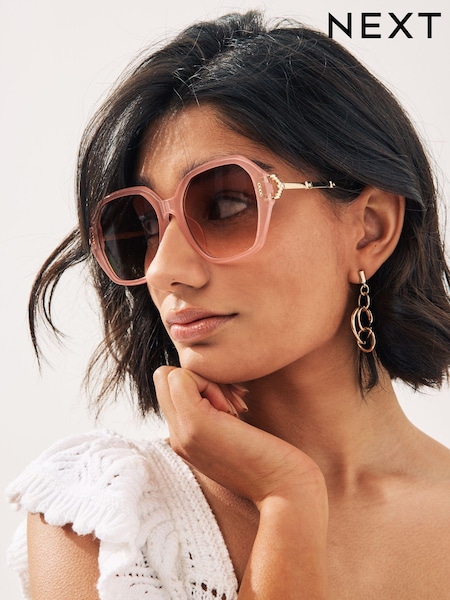 Light Pink Large Hexagon Metal Arm Sunglasses (425347) | €8