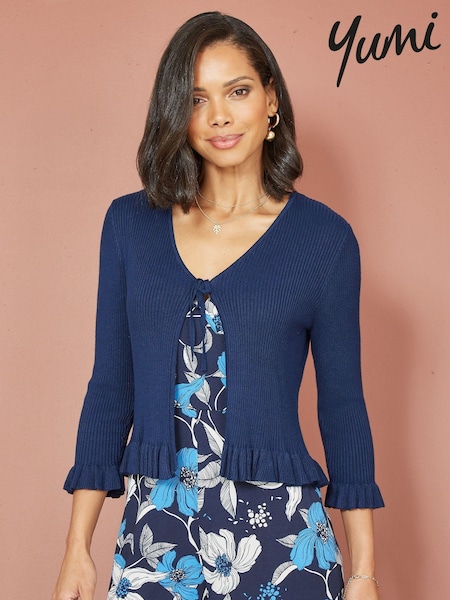 modra - Yumi Tie Up Ribbed Cardigan With Frill Hem (425432) | € 53