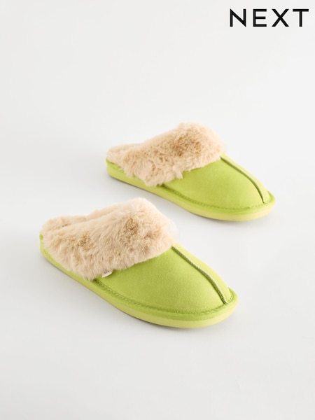 Lime Green Suede Faux Fur Lined Mule Slippers (425474) | €15