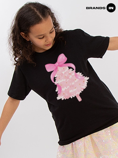 أسود - Brands In Christmas Tree Bow T-shirt