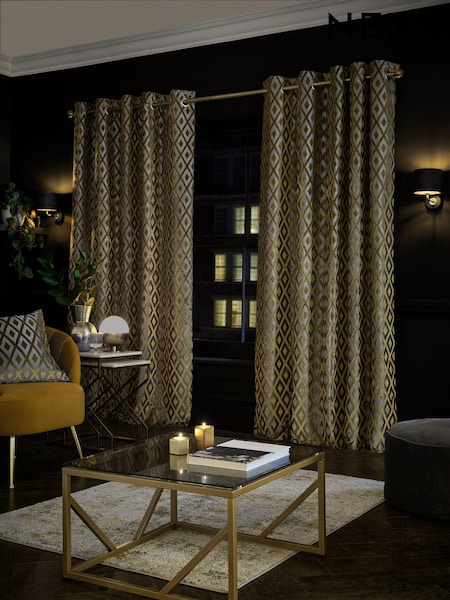Gold Next Collection Luxe Heavyweight Diamond Geometric Eyelet Lined Curtains (425602) | €114 - €229