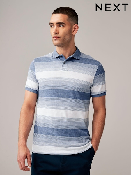 Blue Textured Marl Striped Polo Shirt (425690) | €9