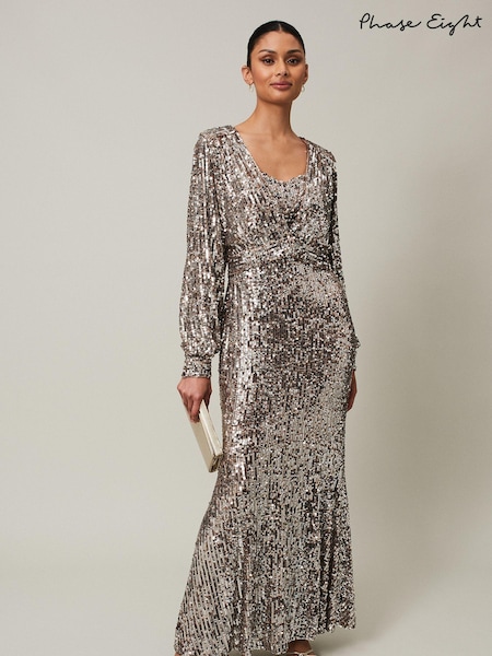 Phase Eight Metallic Thalia Sequin Maxi Dress with Cover-Up (425833) | AED870