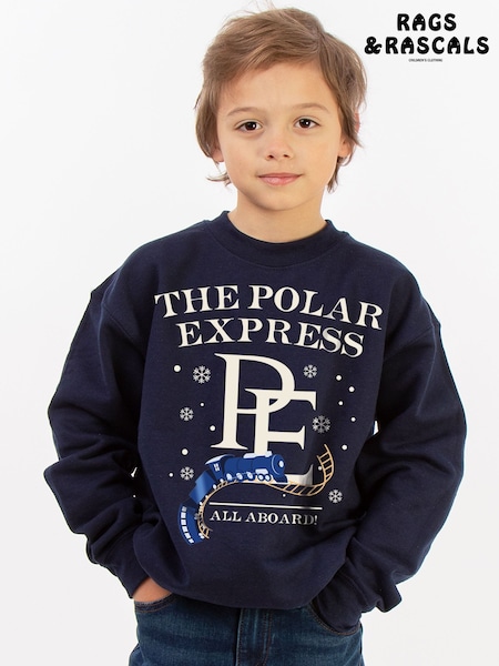 Синий - Rags & Rascals Polar Express All Aboard Christmas Sweat Top