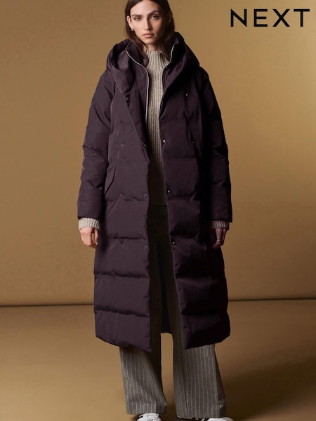 Grape Purple Longline Shower Resistant Padded Hooded Coat (426458) | €54