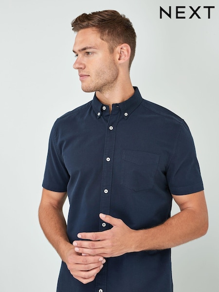 أزرق داكن أزرق - Regular Fit Short Sleeve Oxford Shirt (427114) | ‏105 د.إ.‏