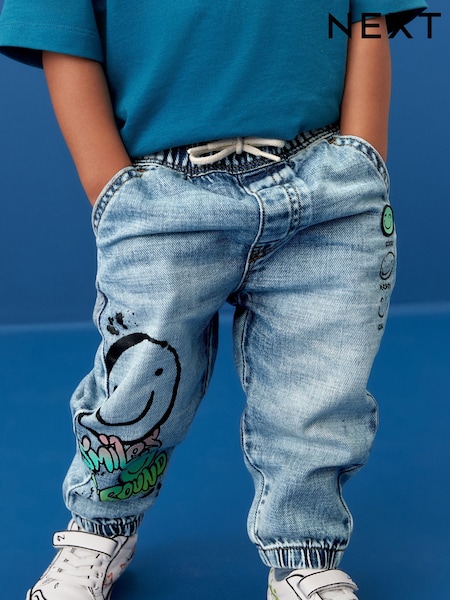 Light Blue Denim 100% Cotton Graffiti Print Jeans (3mths-7yrs) (427445) | €6 - €7