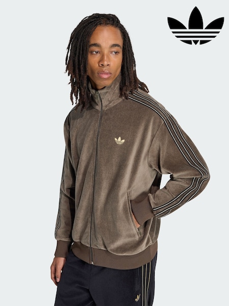 Brown - Regular Adidas Originals Firebird Velour Track Jacket