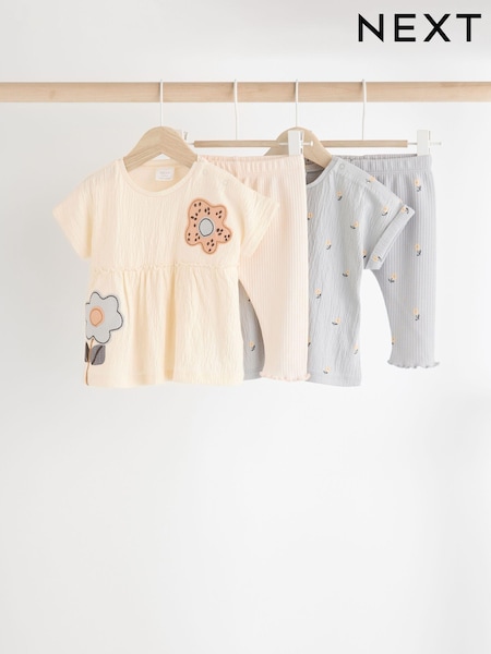 Einfarbig mit Floralmuster - Baby Print 100% Cotton T-Shirts And Leggings 4 Piece Set (427774) | 5 €