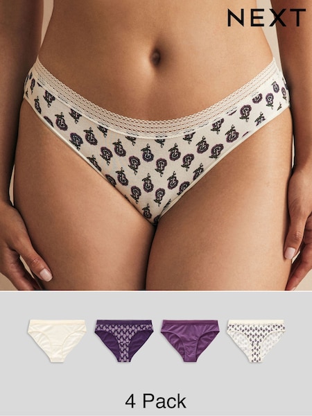 Berry Print/ Cream High Leg Geo Lace Trim Knickers 4 Pack (427875) | €8