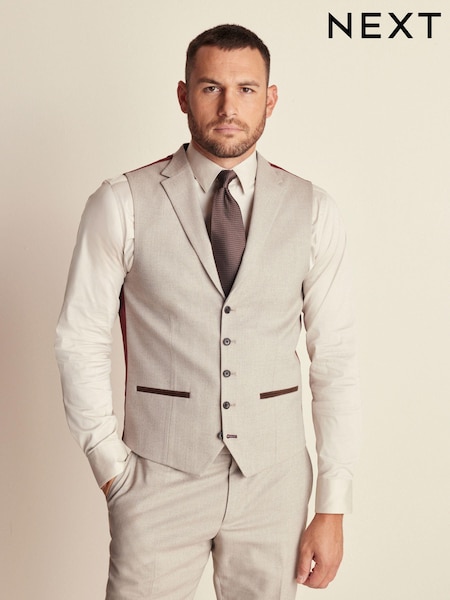 Neutral Regular Fit Herringbone Suit Waistcoat (427916) | $70