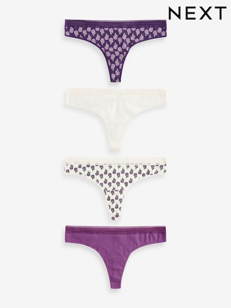 Berry Print/Cream Thong Geo Lace Trim Knickers 4 Pack (427946) | €10