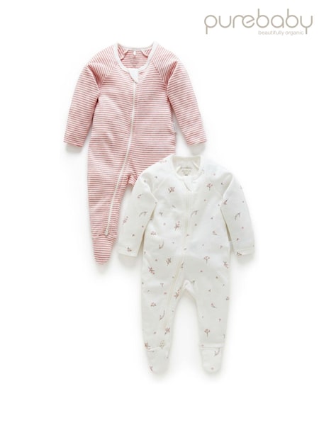 Rosa - Purebaby 100% Cotton Zip Baby Sleepsuits 2 Pack (427956) | 40 €