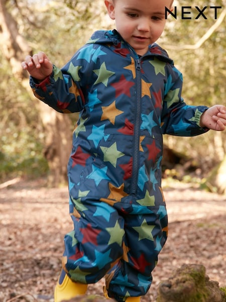 Navy Blue Star Waterproof Fleece Lined Puddlesuit (3mths-7yrs) (428001) | €17 - €21
