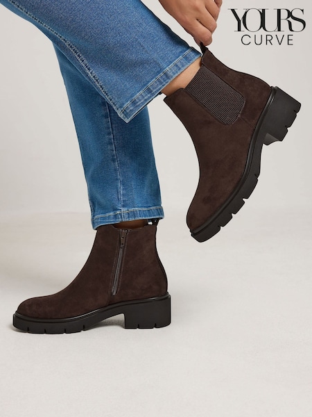 Brown - Yours Curve Cleated Chelsea Boots In Wide E Fit