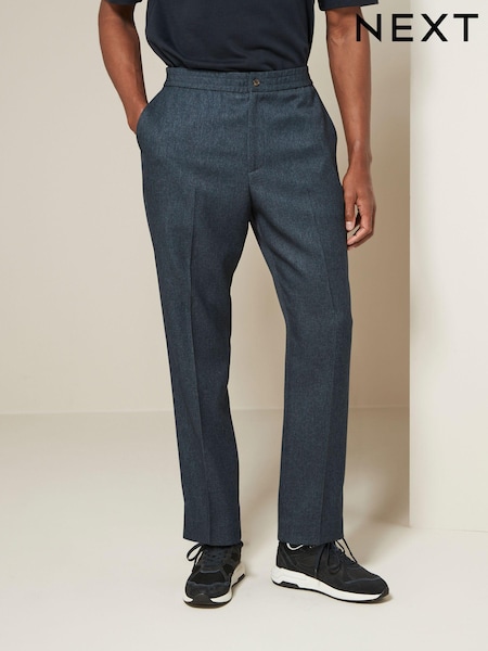 Navy Blue Relaxed Tapered Fit Textured Smart Joggers (428267) | €8